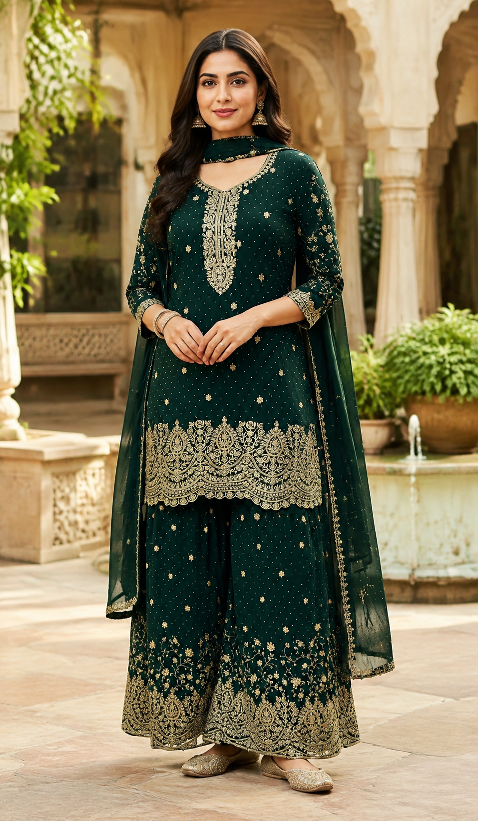 Plus Size Party Wear Green Sharara set
