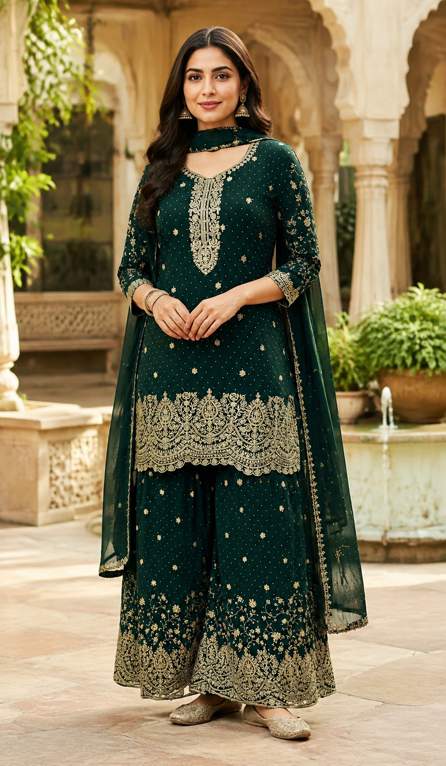 Plus Size Party Wear Green Sharara set