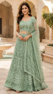 Mint Green Plus Size Party Wear Lehanga set