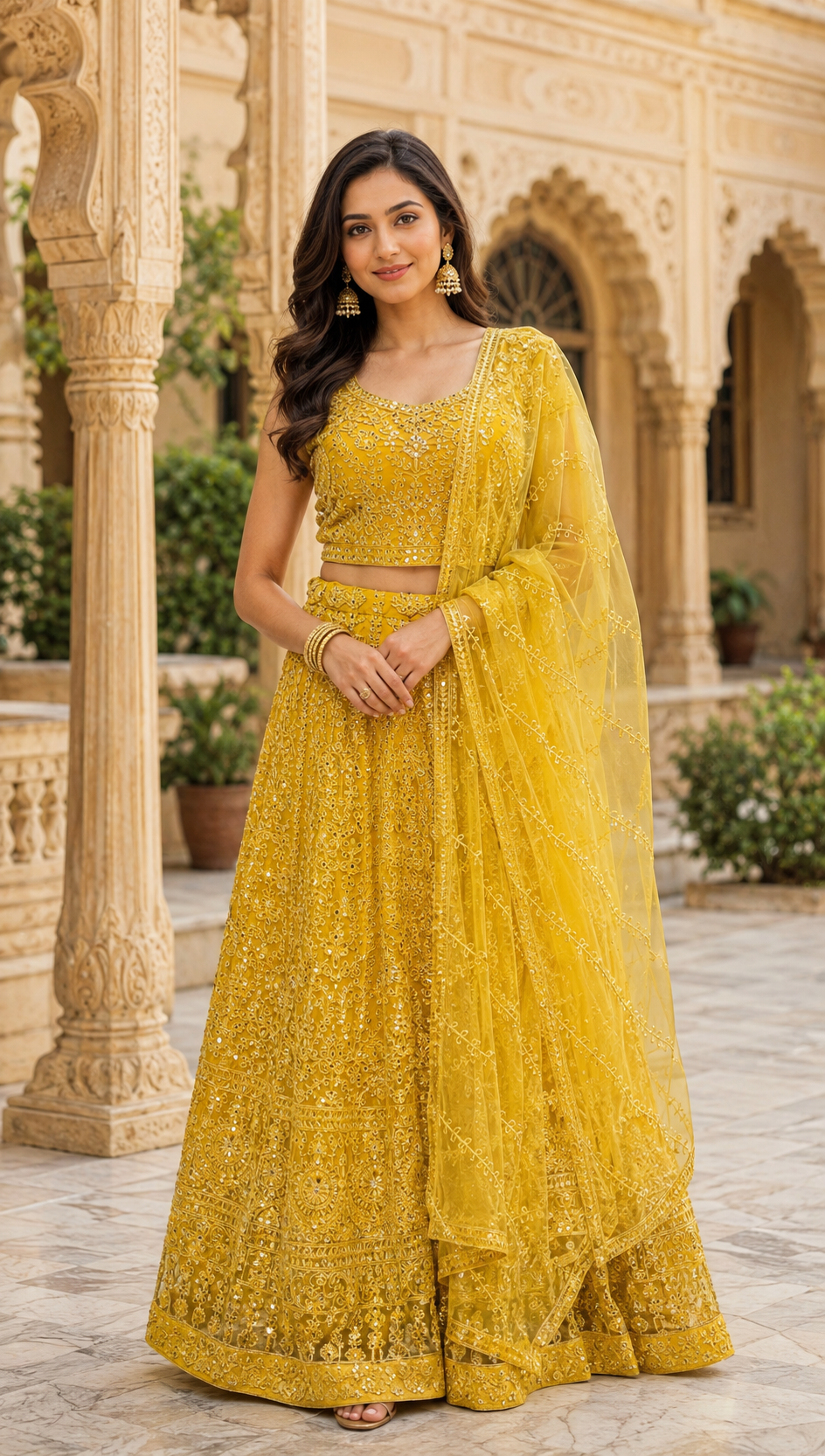 Yellow Plus Size Party Wear Lehanga set