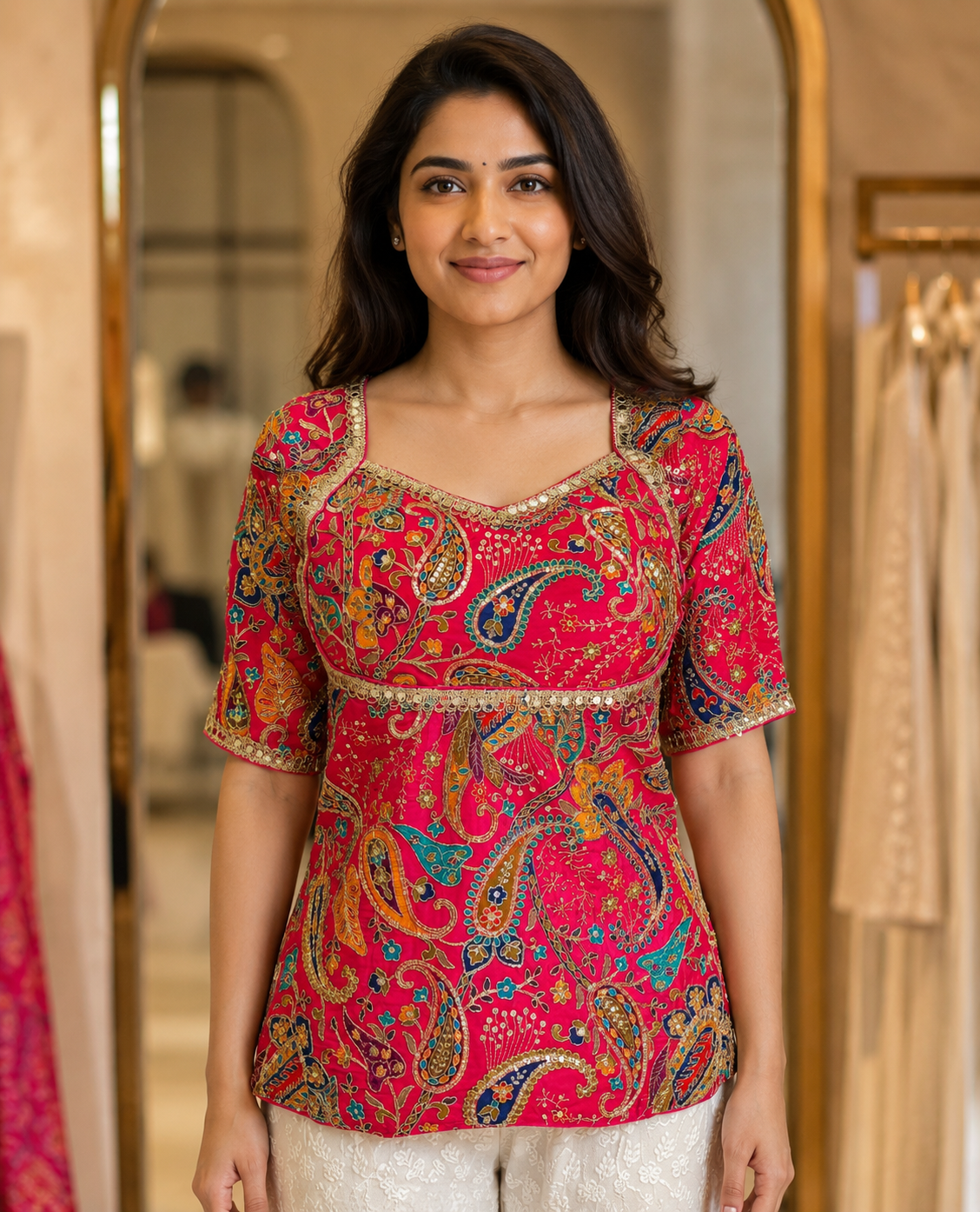 Pink Long Embroidery Work Blouse