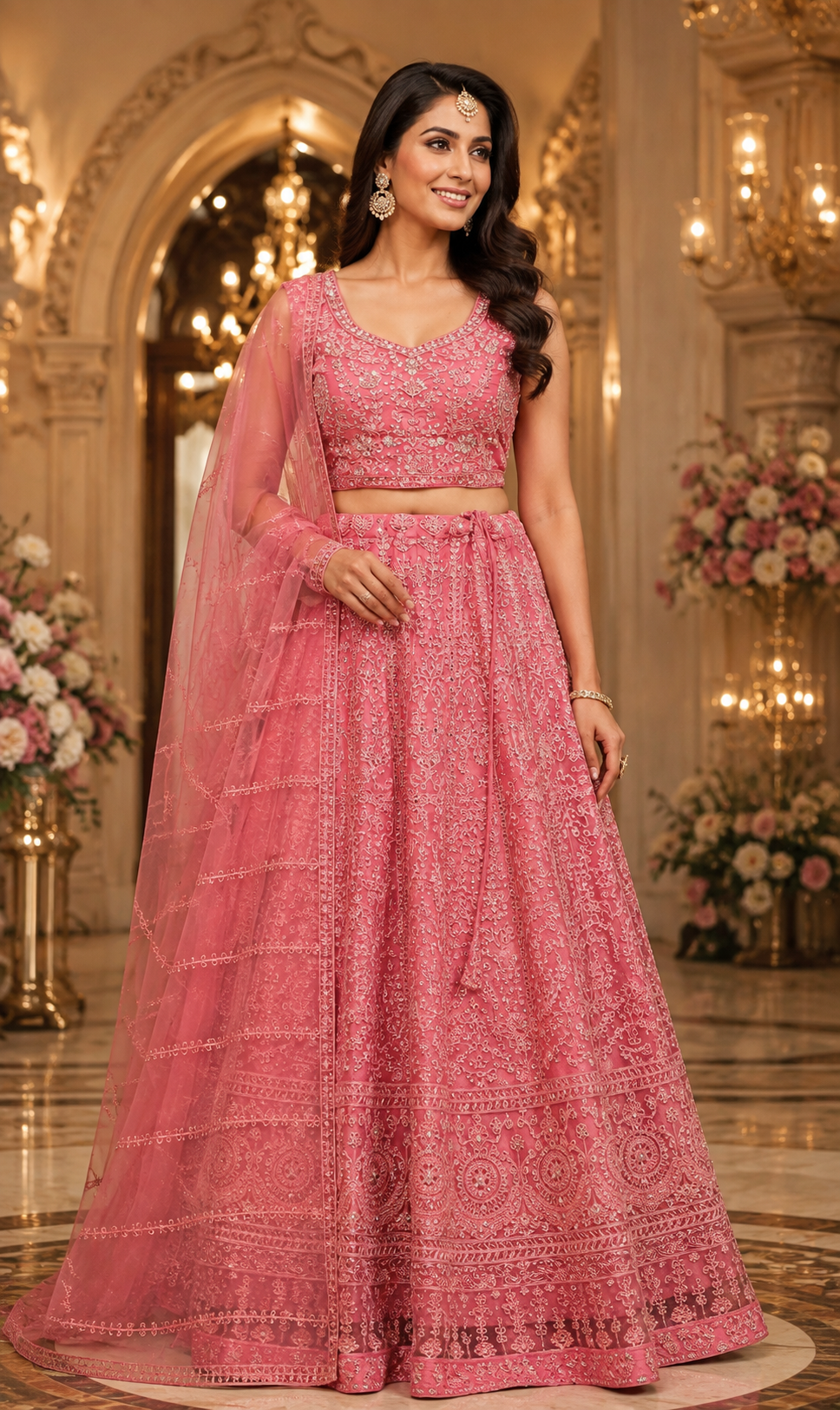 Pink Plus Size Party Wear Lehanga set