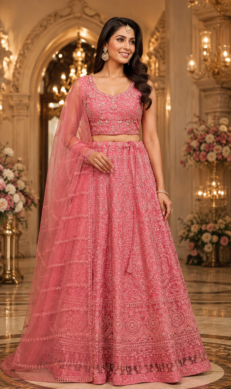 Pink Plus Size Party Wear Lehanga set