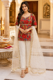 Red Georgette Embroidery Work Long Blouse
