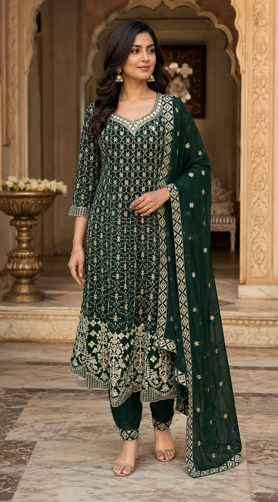 Green Georgette Anarkali Model Party Wear Kurti set