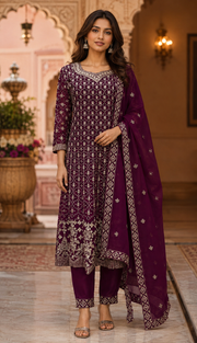 Wine Georgette Anarkali Model Party Wear Kurti set