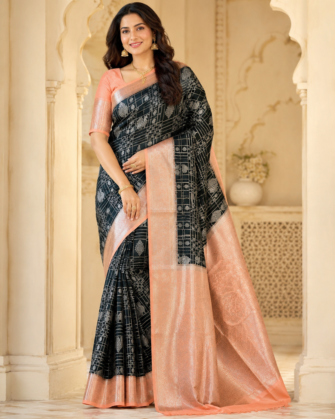 Black Semi Silk Kanjeevaram Saree