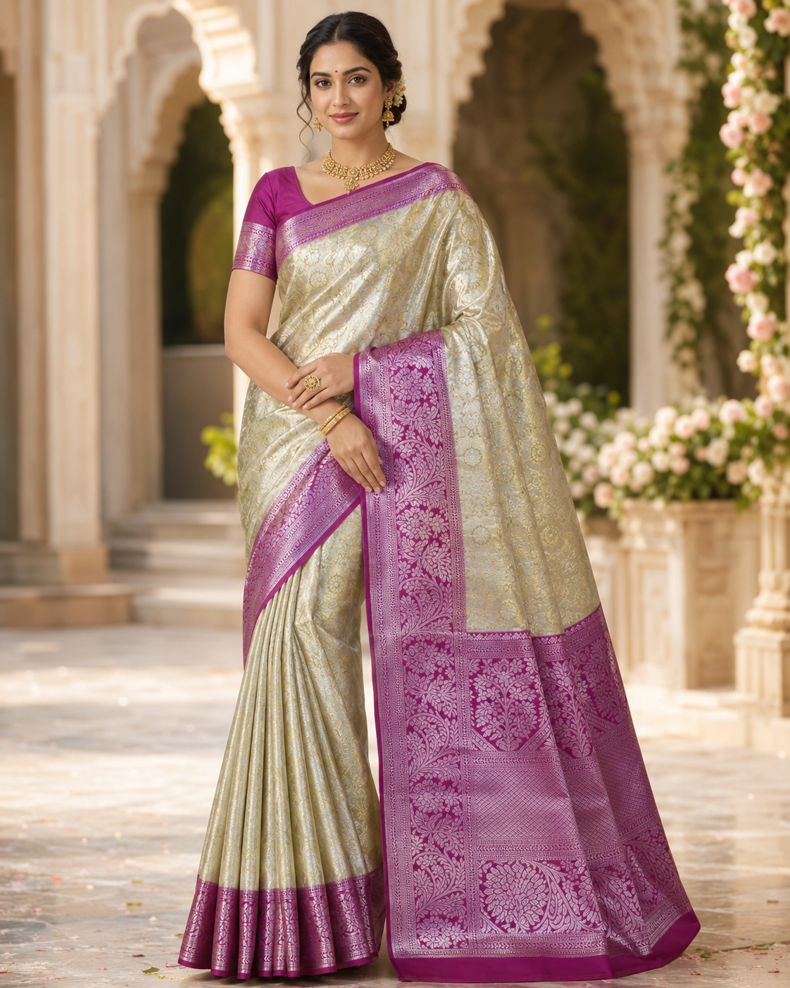 Green Semi Silk Tissue Kanjeevaram Saree