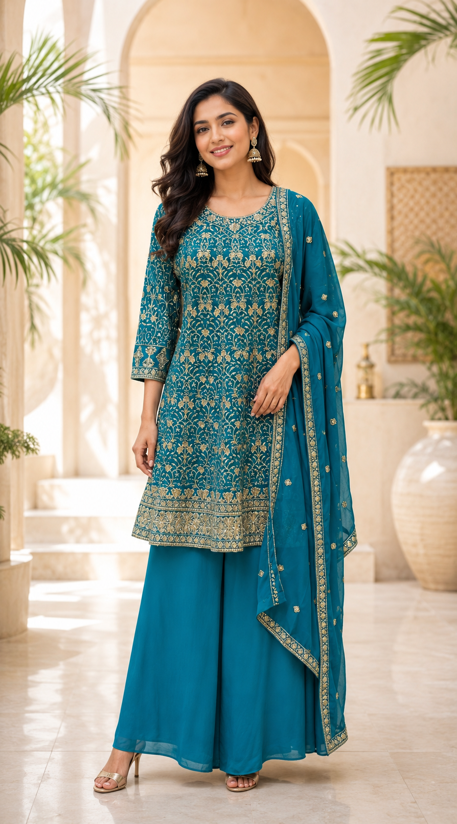 Rama Blue Party Wear Georgette Palazzo set