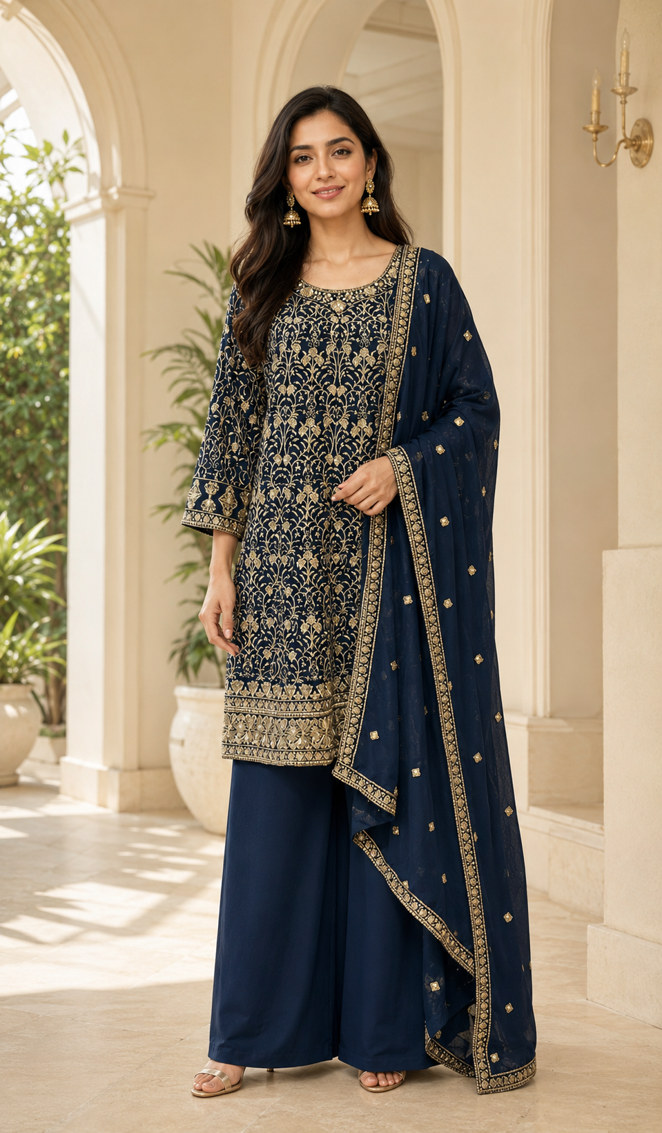 Plus size Navy Blue Party Wear Georgette Palazzo set