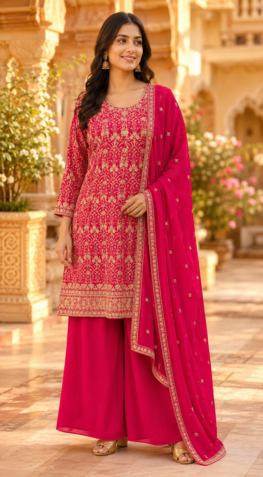 Plus size Pink Party Wear Georgette Palazzo set