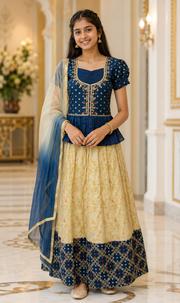 Blue Pattu Pavada set