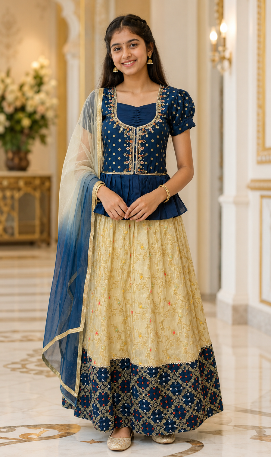 Blue Pattu Pavada set