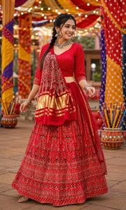Women’s Red Gajji Silk Garba Chaniya Choli Set