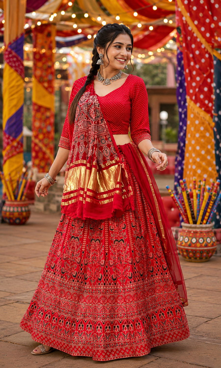 Women’s Red Gajji Silk Garba Chaniya Choli Set