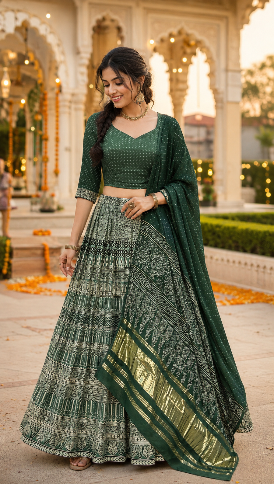 Women’s Green Gajji Silk Garba Chaniya Choli Collection