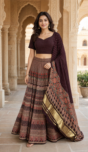 Women’s Wine Gajji Silk Garba Chaniya Choli Set