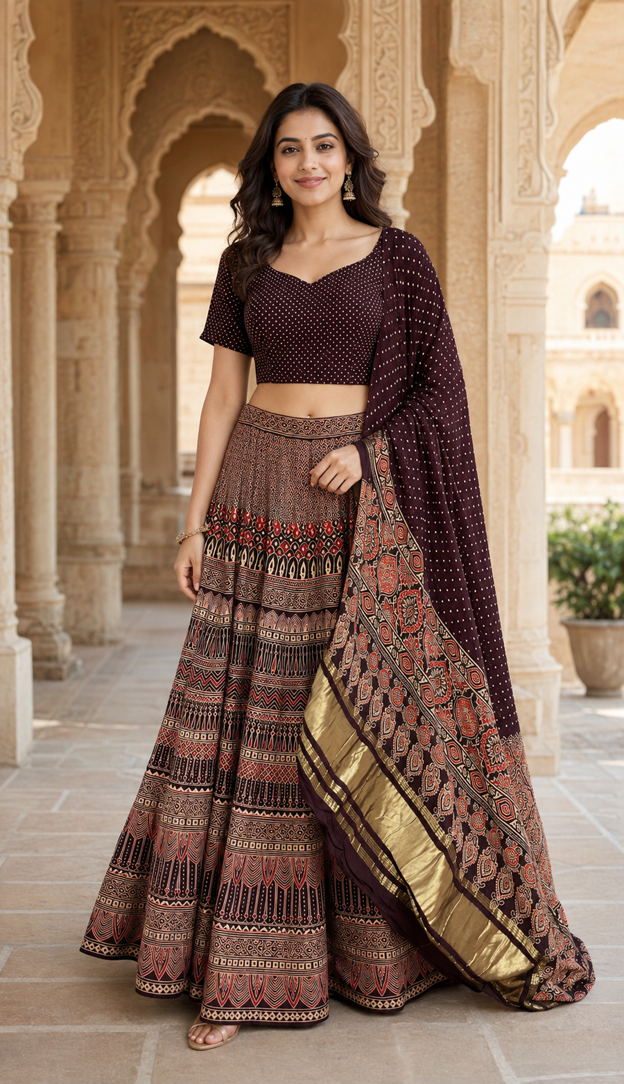 Women’s Wine Gajji Silk Garba Chaniya Choli Set