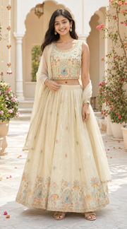 Restocked Teenage Girls - Gold Tissue Lehenga set