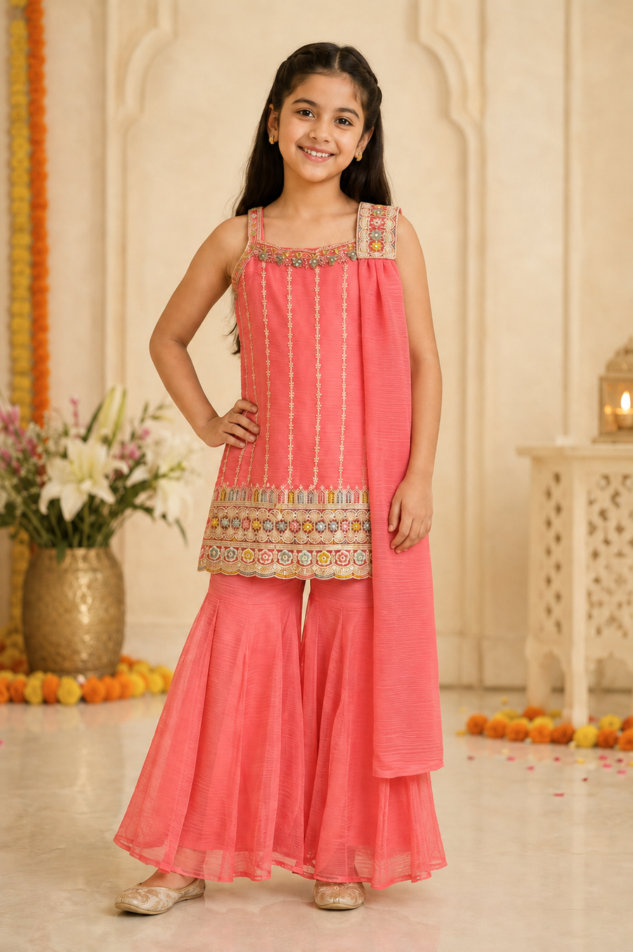 Neon Pink Toddler sharara set