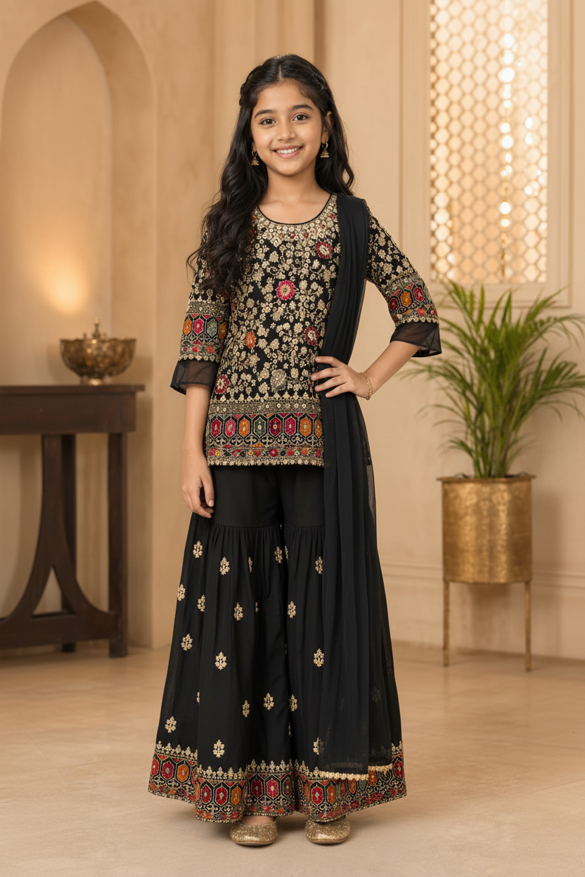Toddler Girl Black Sharara set
