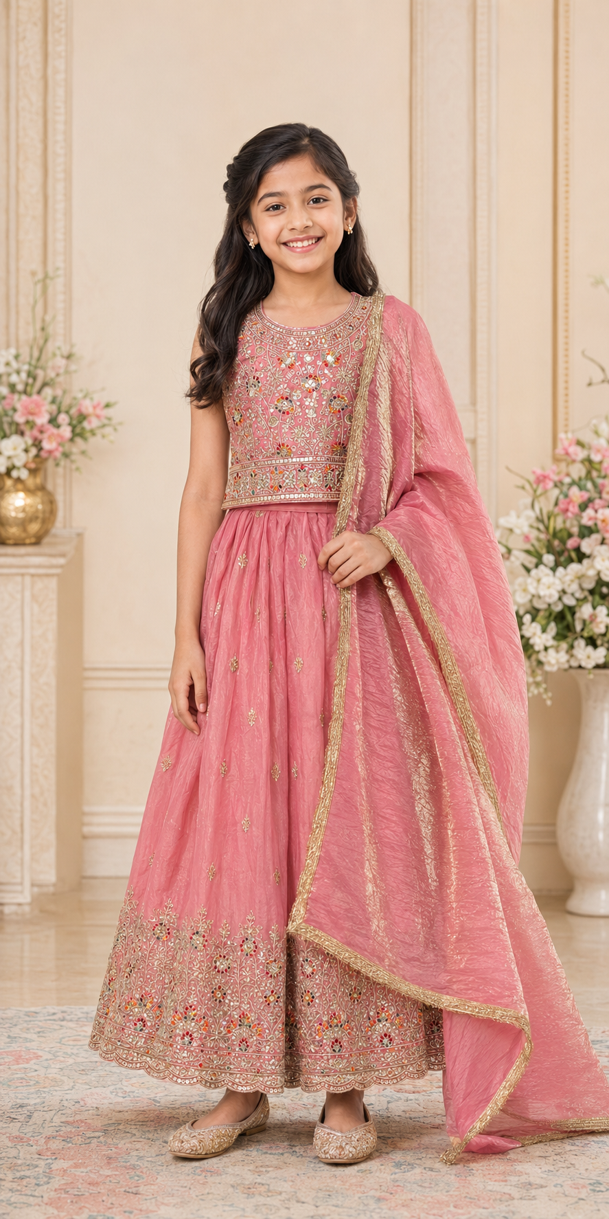 Girls Pink Lehenga sets