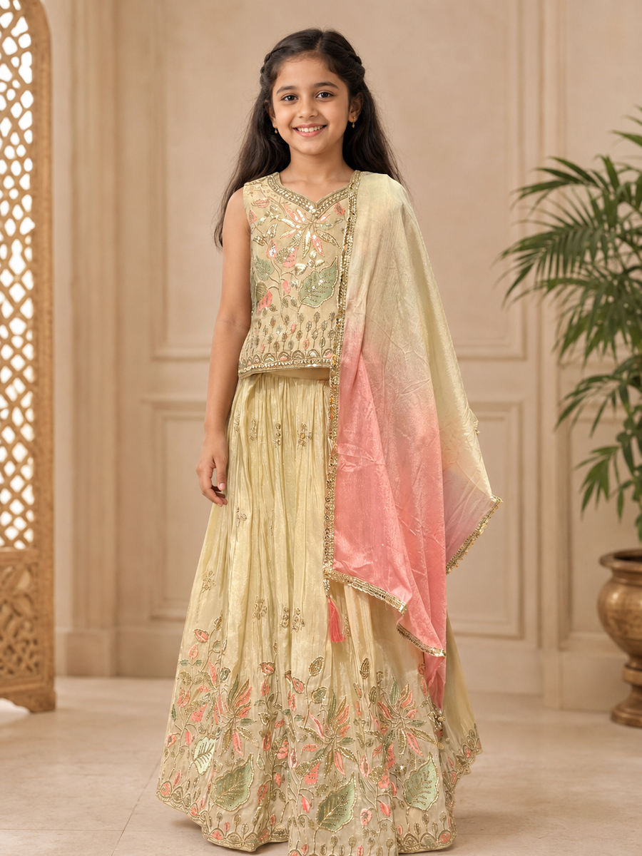 Girls’ Gold Tissue Lehenga Set