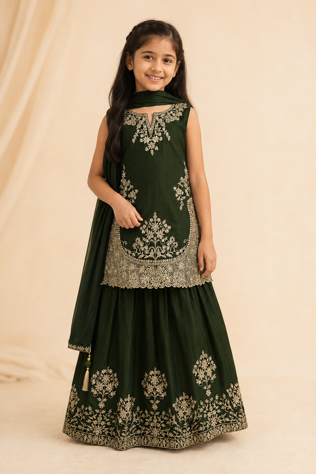 Girls’ Green Lehenga Set