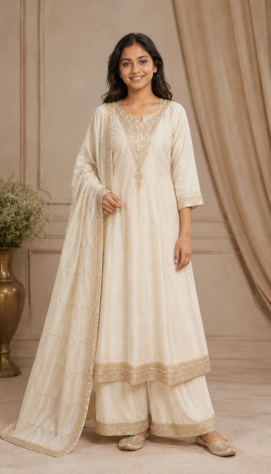 Beige Anarkali Kurti set