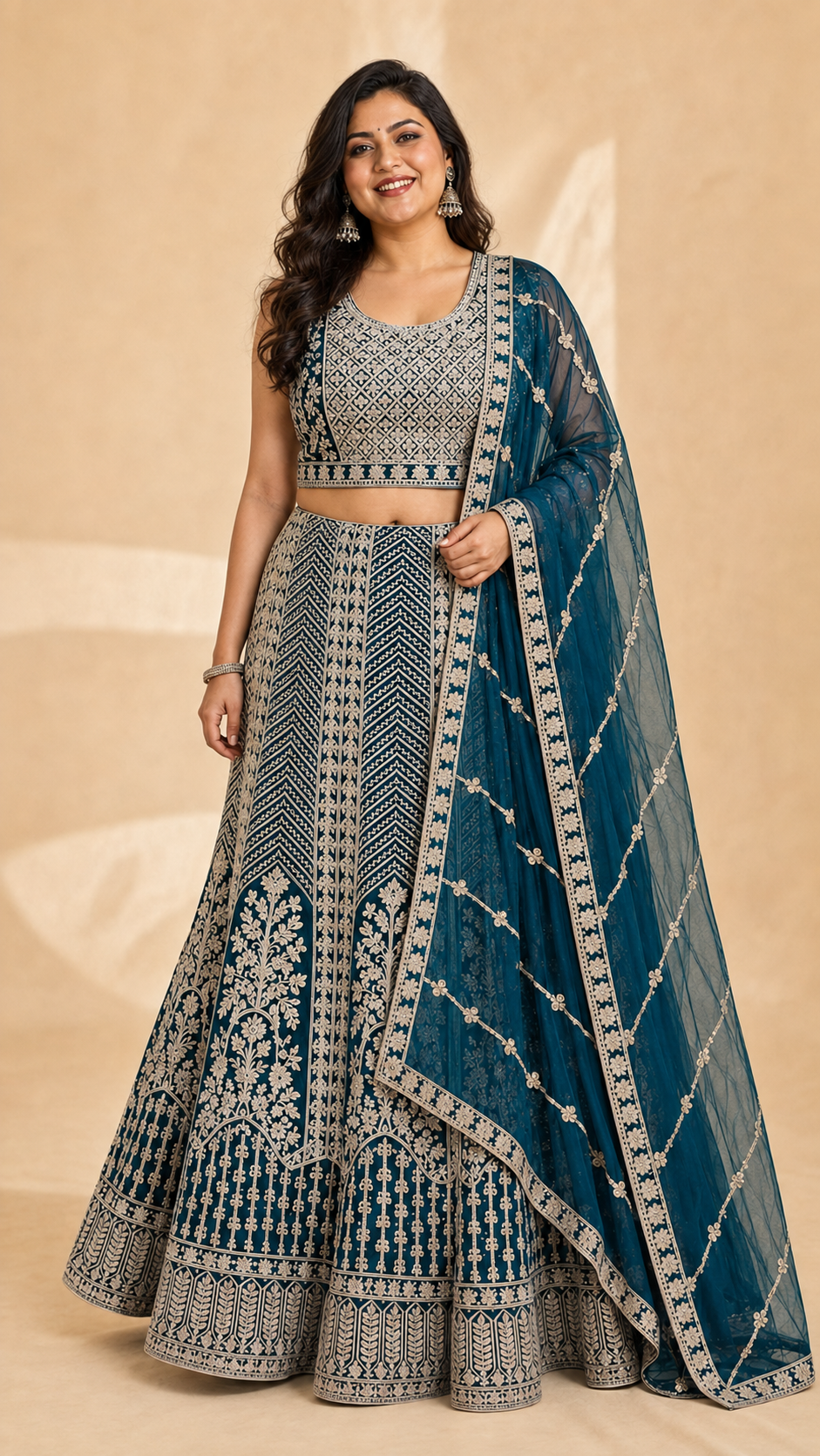 Plus Size Teal Blue Heavy Work Lehenga sets