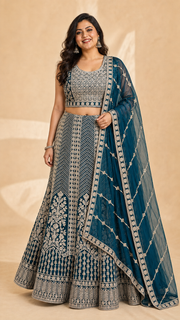 Plus Size Teal Blue Heavy Work Lehenga sets