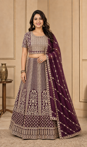 Plus Size Wine Heavy Work Lehenga sets