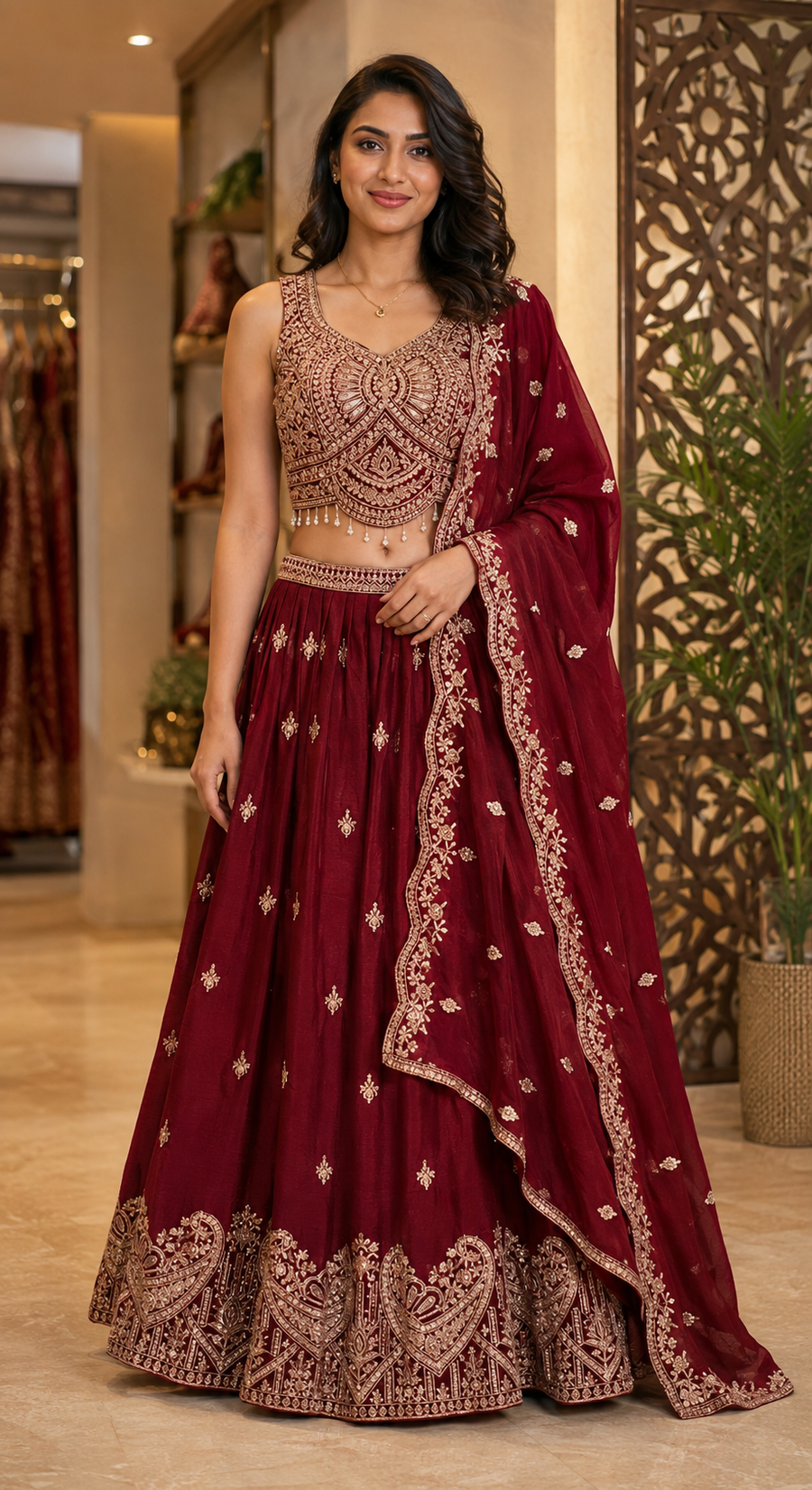 Party wear Maroon Lehenga set
