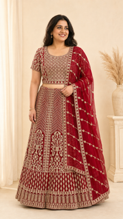 Plus Size Red Heavy Work Lehenga sets