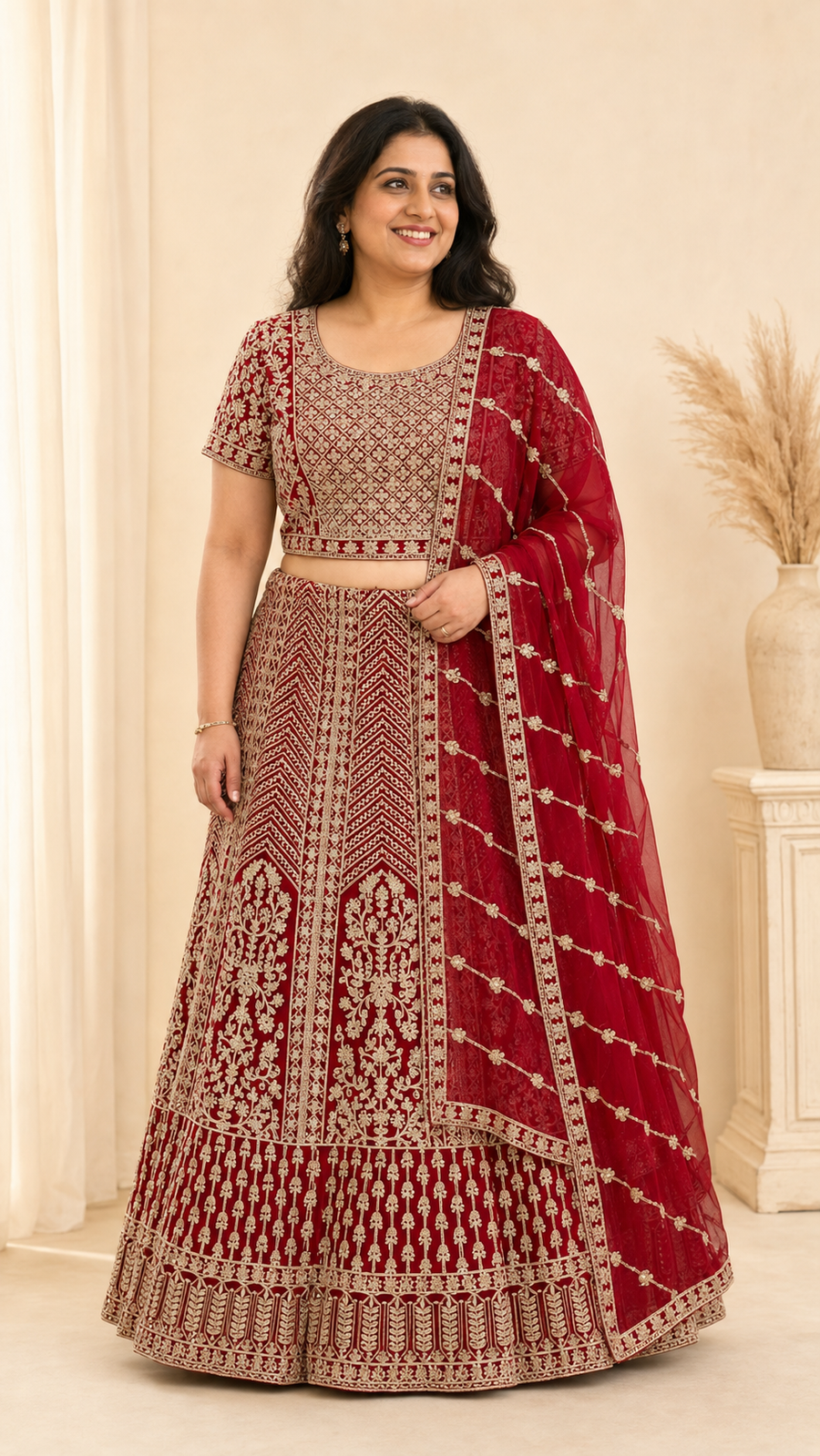 Plus Size Red Heavy Work Lehenga sets
