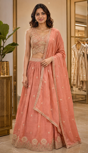 Women’s Pastel Orange Lehenga Set