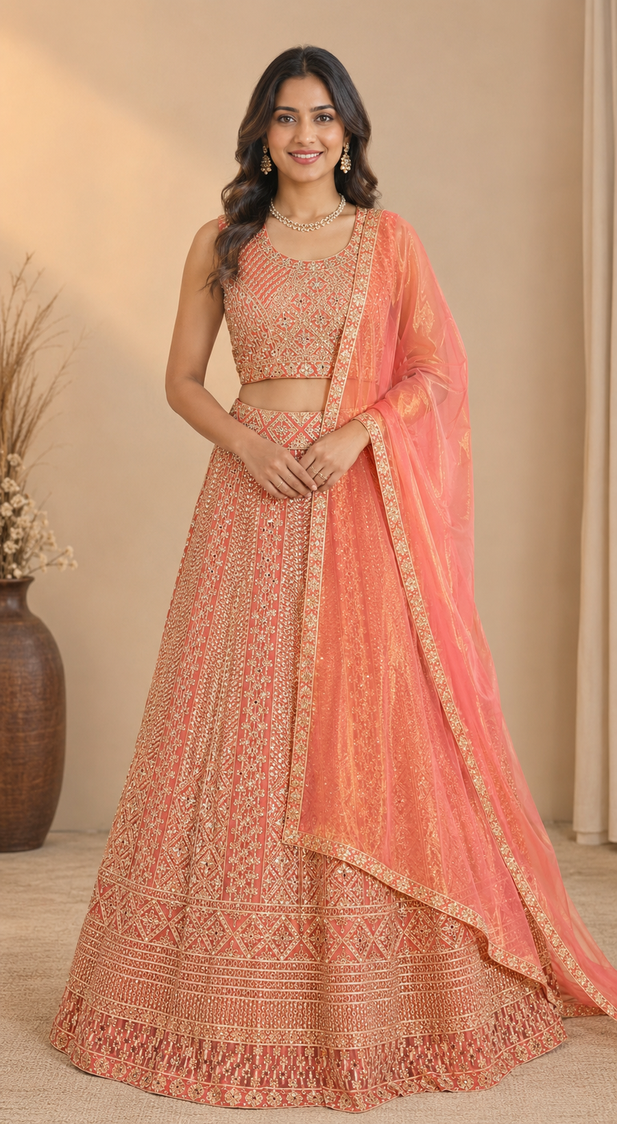 Plus size Pastel Orange lehanga sets