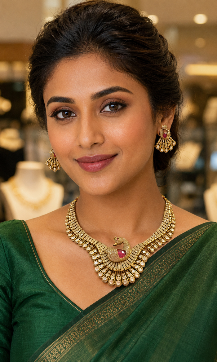 Peacock Design Kundan Victorian Necklace set