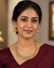 MattFinish Goddess Lakshmi Gold Necklace set with Jhumkas - Jewelry - Necklace Set - Anandi Fashions