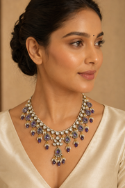 Purple Victorian Necklace with Mosanite Stones - Jewelry - Necklace Set - Anandi Fashions