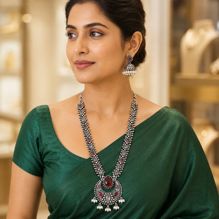 German Silver Multicolor Necklace set - Jewelry - Necklace Set - Anandi Fashions