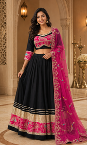 Black and Pink Pure Cotton Chaniya Choli set