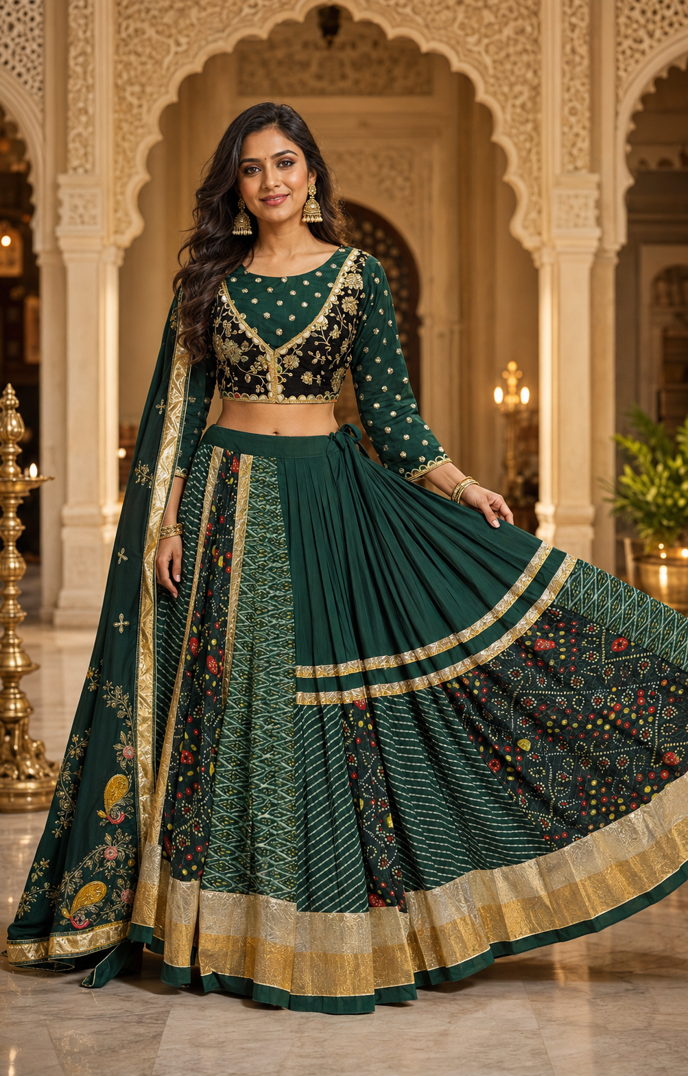 Designer Garba Green Georgette Lehenga set