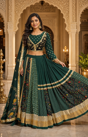Designer Garba Green Georgette Lehenga set