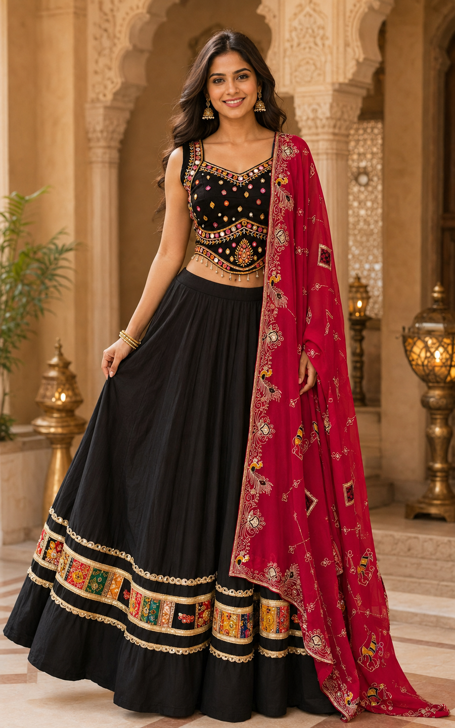 Black Garba Silk Chaniya Choli with Mirrors