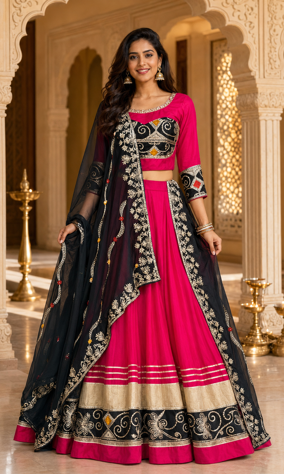 Pink and Black Pure Cotton Chaniya Choli set