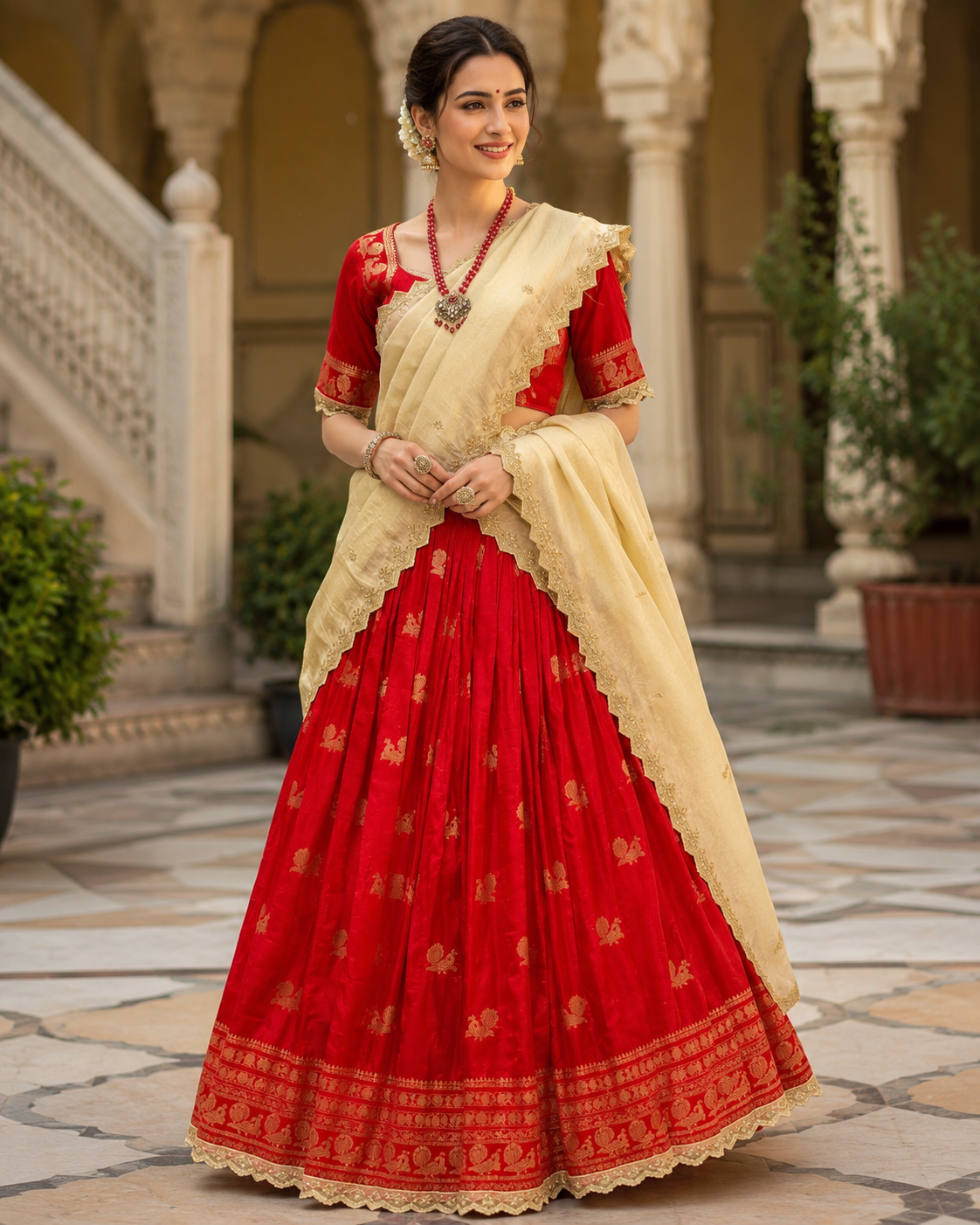 Red Benarasi Lehenga/Half Saree set
