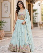 Pastel Blue Party Wear lehanga Set