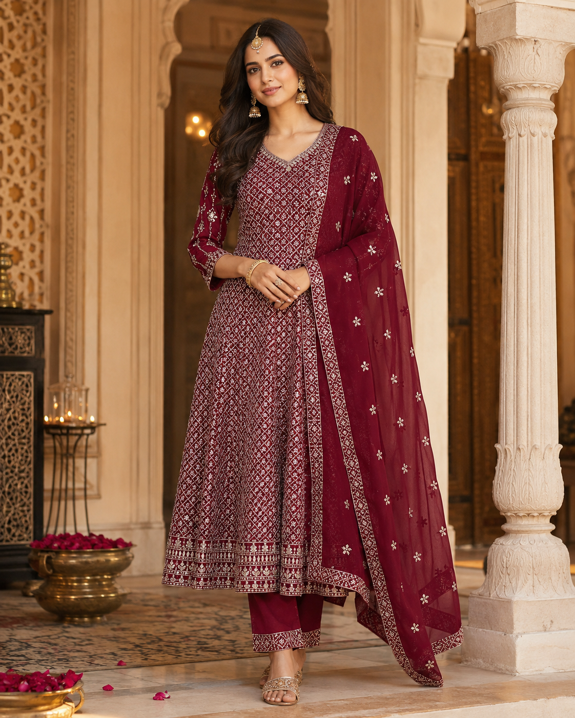 Maroon Party Wear Georgette Anarkali Kurti set