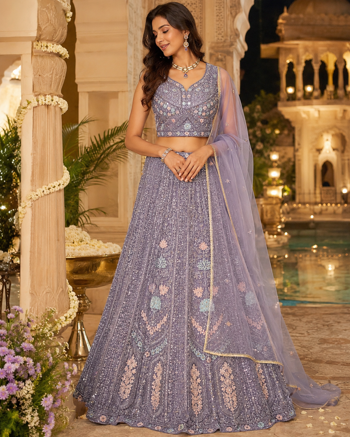 Purple Heavy Work Lehanga Set